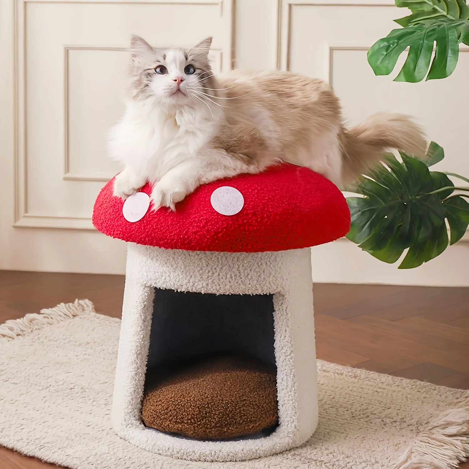 NONECN Mushroom Cat Bed Indoor Cat Cave With Removable Cushion