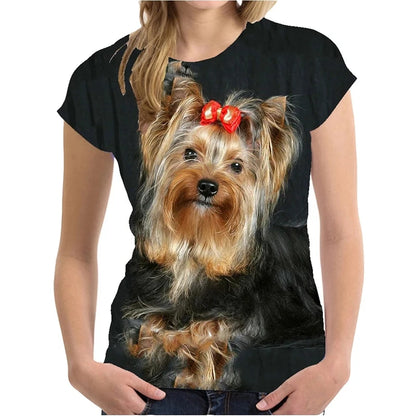 Jiangxi 3DPrintedYorkshireTerrierGraphic Tee For Women Summer Streetwear Harajuku Tops