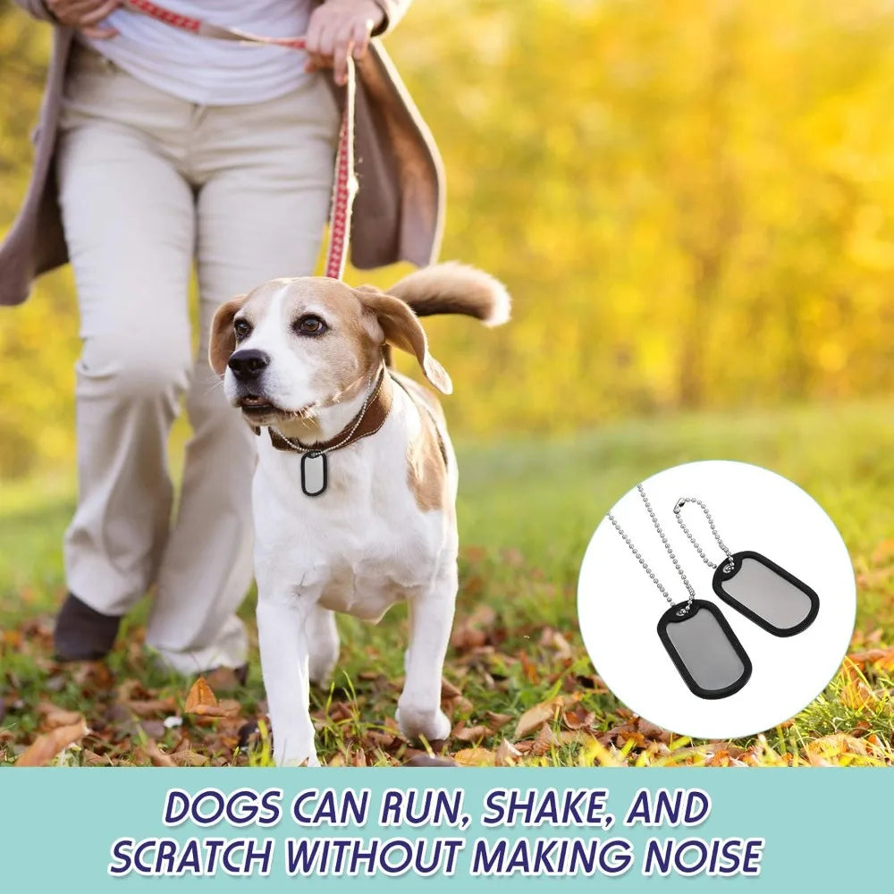 8 Pcs Dog Tag Silicone Military Engraved Dog Tag with 4 Stainless Steel Chain Black Army Pet Tags Cover Rubber ID Prot