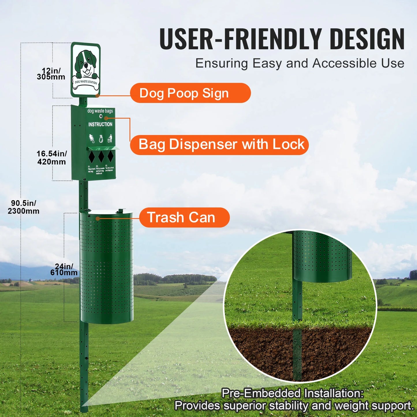 Dog Waste Station With Hand Wash Bottle Bag Dispenser Outdoor