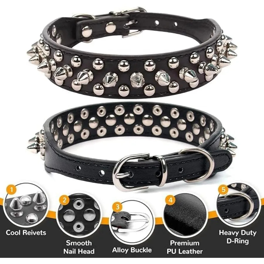 Dog Coar piked, uhroo Rivet pike Dog Coar Anti-Bite tudded Protective Pet Neck Faux eather Feae Puppy Coar for a ediu arge Gir