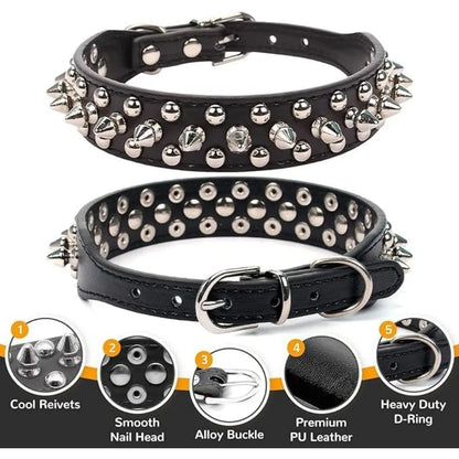 Dog Coar piked, uhroo Rivet pike Dog Coar Anti-Bite tudded Protective Pet Neck Faux eather Feae Puppy Coar for a ediu arge Gir