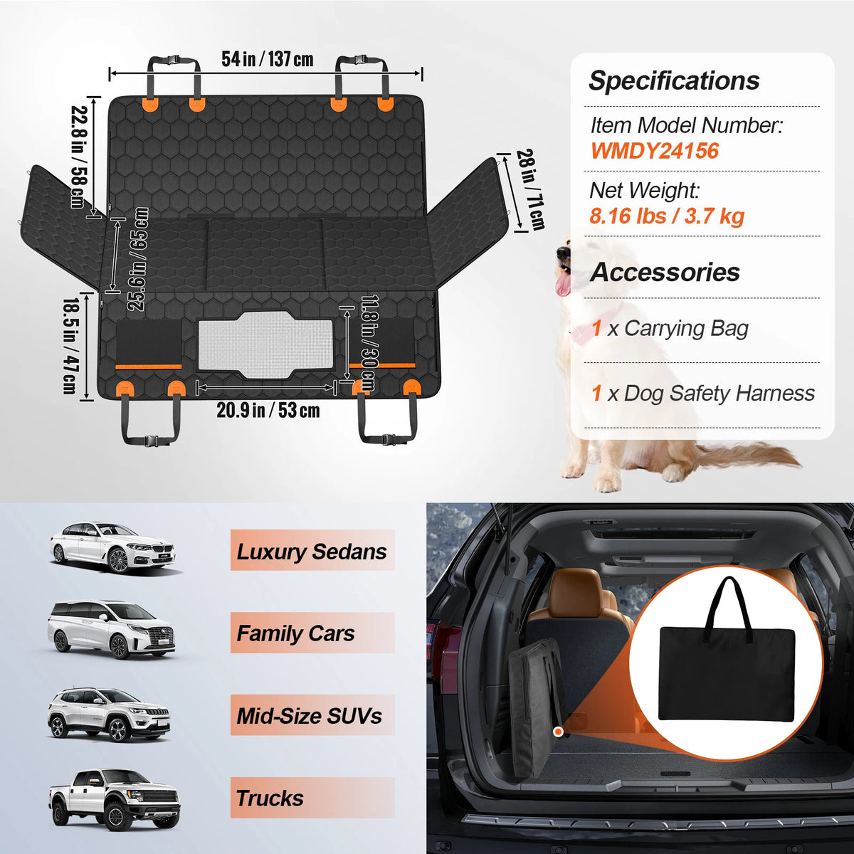 SucceBuy Back Seat Extender Dog Car Seat Cover Hammock With Mesh Pocket