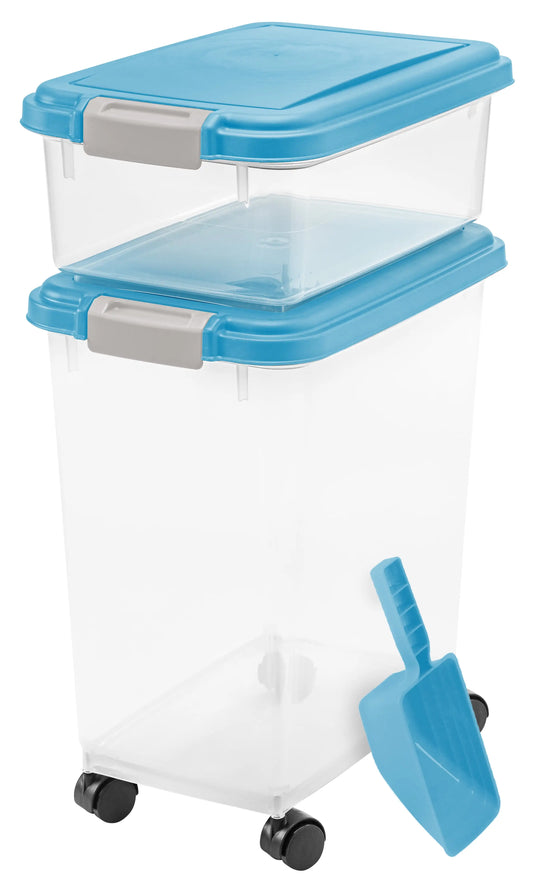 IRIS USA 30 lbs & 11 lbs Combo Airtight Dog Food Storage Container, Stackable Treat Box, 2-Cup Scoop, Casters, Keep Fresh