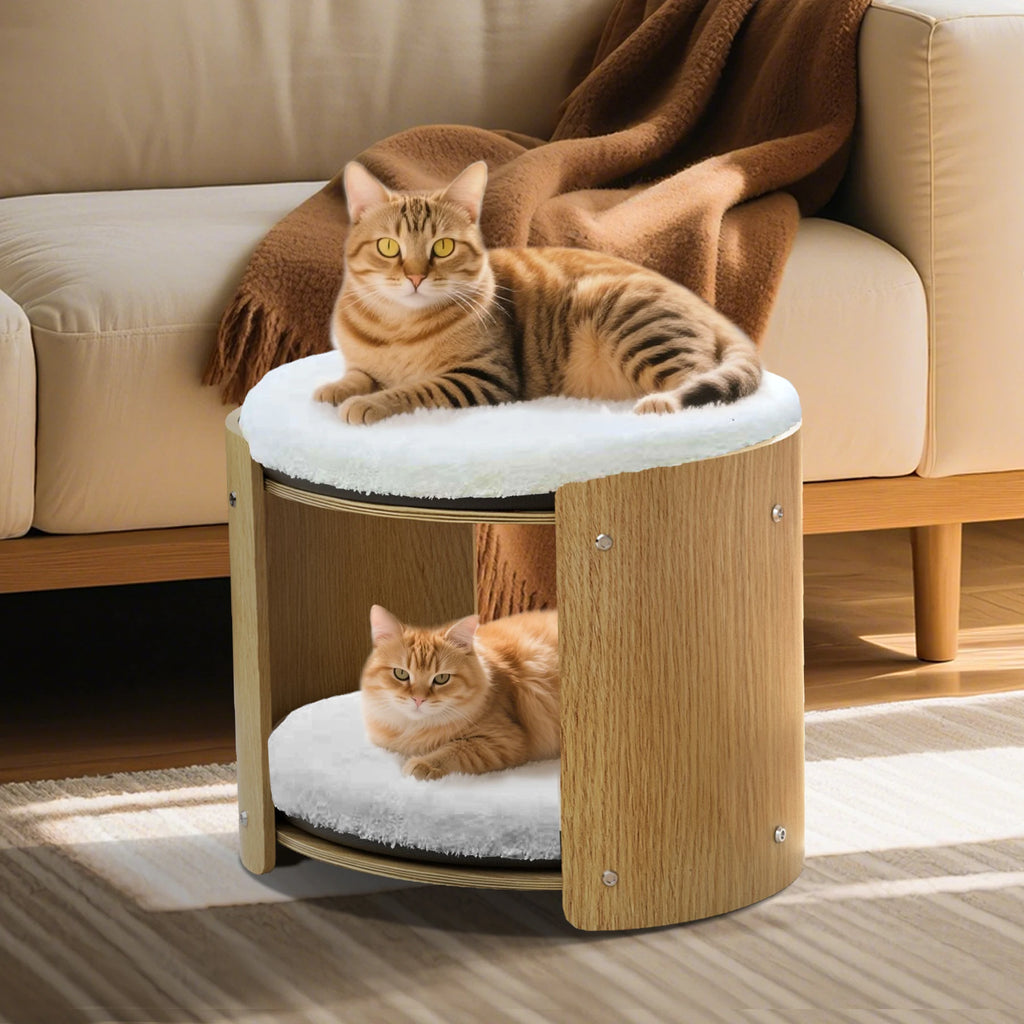BINGOPAWCN Elevated Cat Bed Two-Tier Cat Tree Bamboo Frame