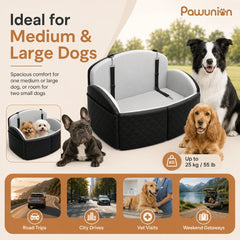 Dog Car Seat for Medium/Large Dogs, Memory Foam Dog Booster Seat with Thick Cushion up to 55 lbs or 2 Small Dogs, Travel Pet Car Seat with Detachable Washable Cover, 2 Safety Leashes