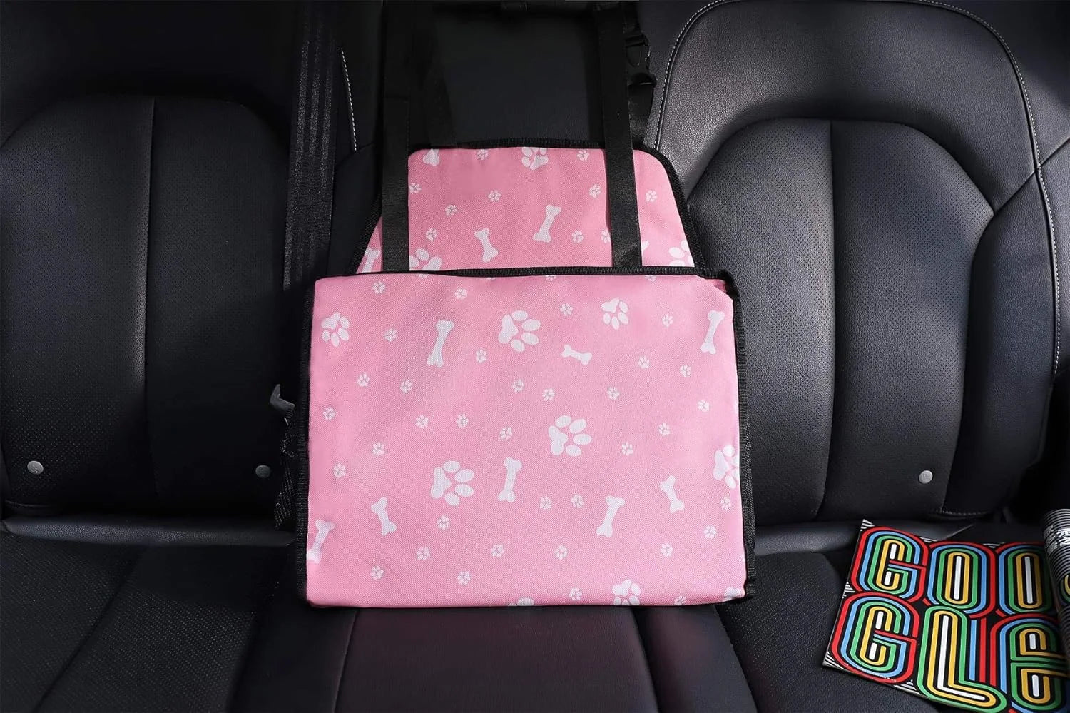 Wuyaoyao Pet Car Seat, Waterproof Breathable Oxford Cat Dog Car Booster Seat for Small Pets, Foldable Portable Vehicle Puppy Travel Basket with Seatbelt & Support Rod, for Pet Up to 22 lbs (Pink)