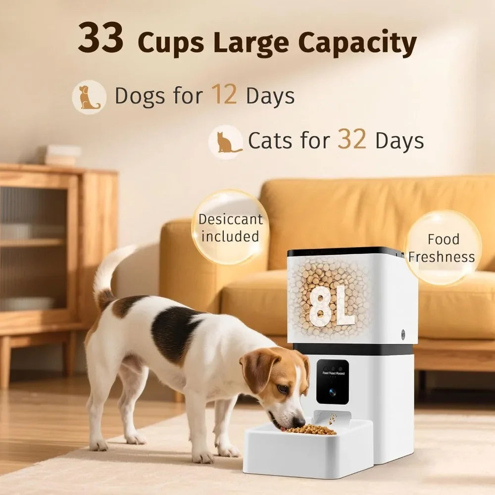 Automatic Dog Feeder with Camera WiFi: 5G App Control Easy Setup Cat Food Dispenser - HD 1080P Video Recording Timed Pet Feeder