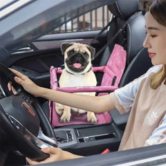 Wuyaoyao Pet Car Seat, Waterproof Breathable Oxford Cat Dog Car Booster Seat for Small Pets, Foldable Portable Vehicle Puppy Travel Basket with Seatbelt & Support Rod, for Pet Up to 22 lbs (Pink)