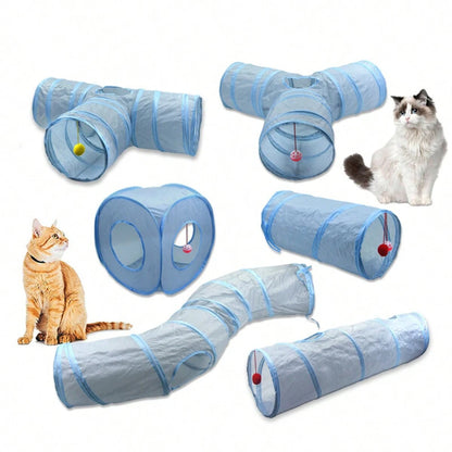 Foldable Cat Tunnel Tube Toy With Peep Hole Interactive Play