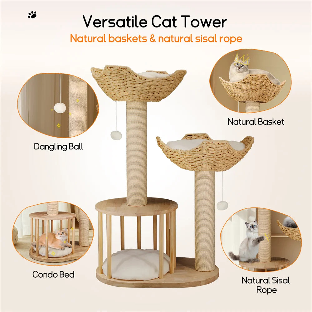 BORWARTCN Three Tier Cat Tree With Plush Napping Perches