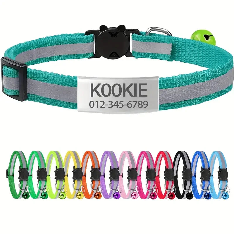 Personalized Free Engraving Reflective Cat Collar Adjustable Nylon