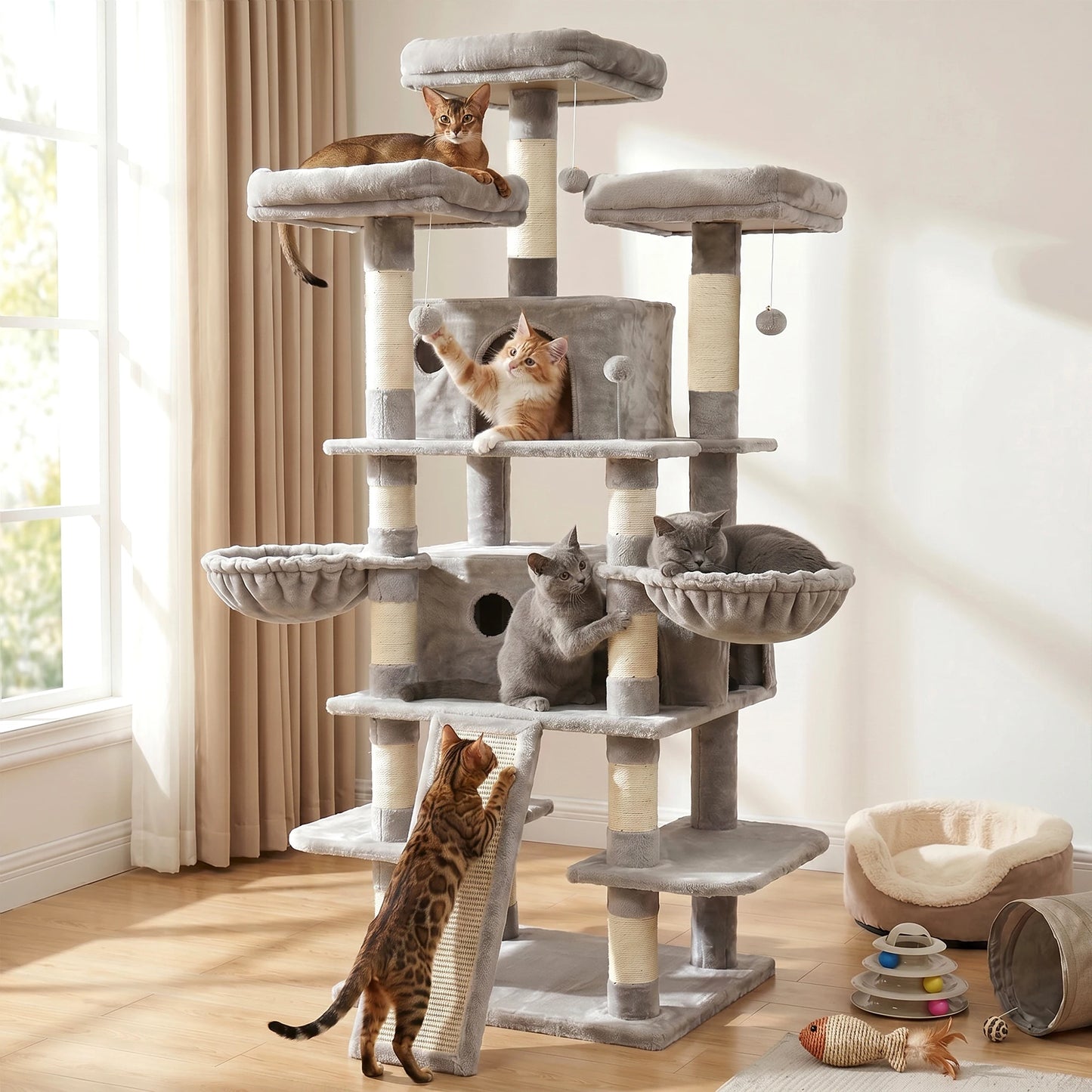 Four-Tier Cat Tree Tower With Condos And Plush Perches