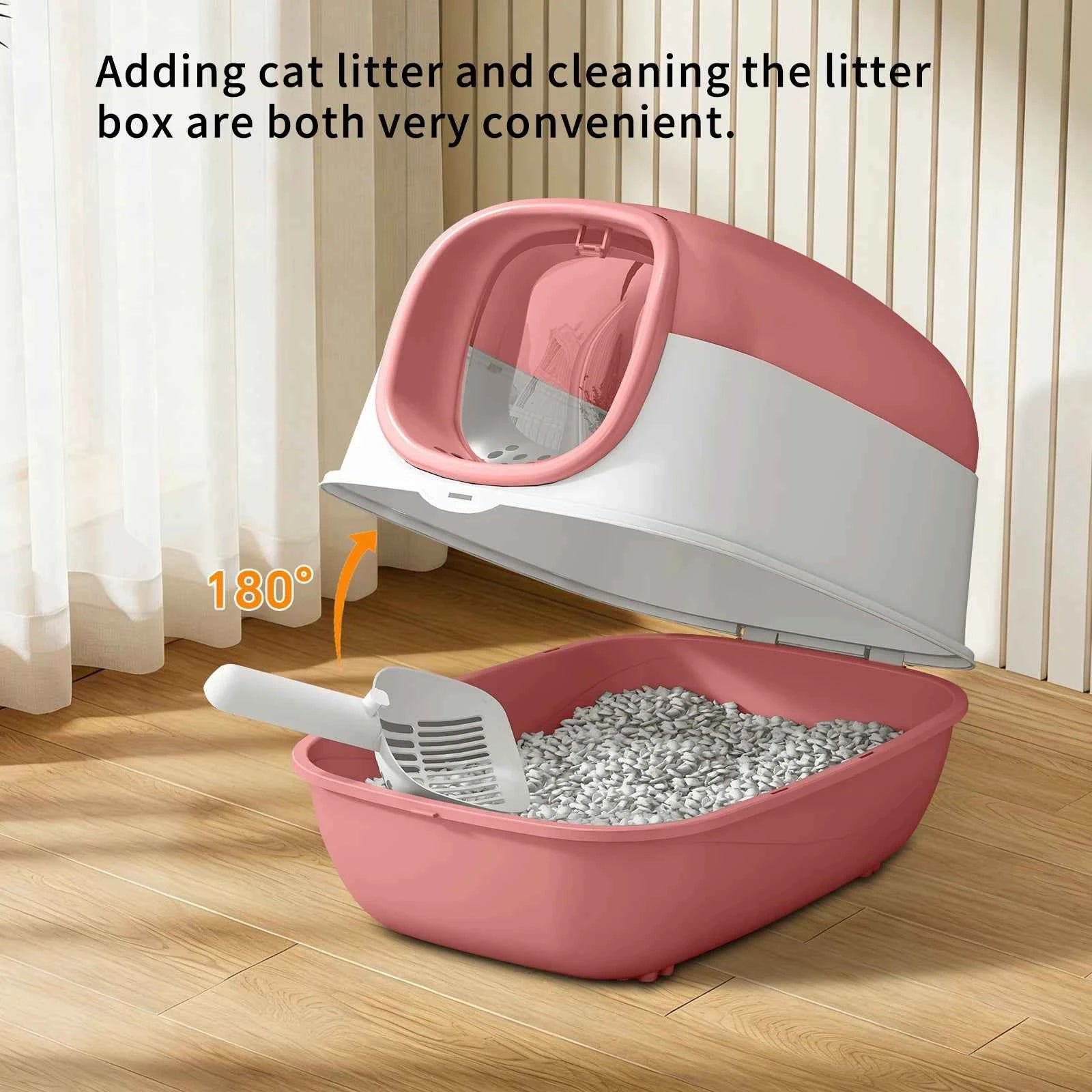 Switchable Open/Semi-Enclosed Cat Litter Box, Extra Large Jumbo Size for Multi-Cat Households, Splash-Proof and Anti-Tracking, Dual-Mode Over-the-Top Litter Pan, Low-Entry for Easy Cleaning，Suitable for cats of different si