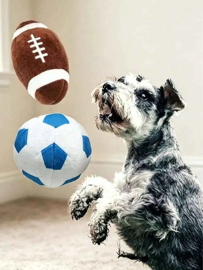 Durable Plush Squeaky Football And Soccer Ball Toy Set For Dogs
