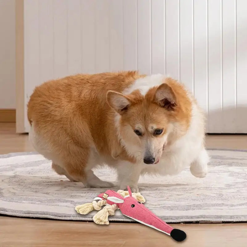 High Concerned Plush Dog Chew Toy With Squeaker And Cotton Rope Knot Interactive For Dental Health