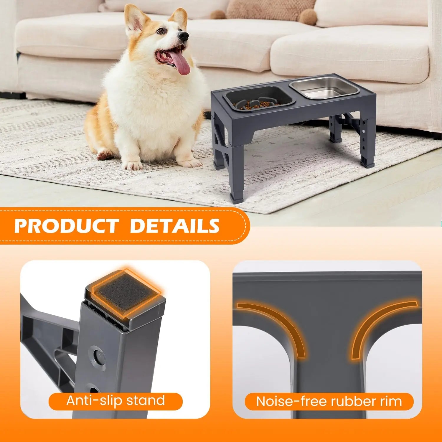 Dual Elevated Slow Feeder Dog Bowls With Foldable Stand