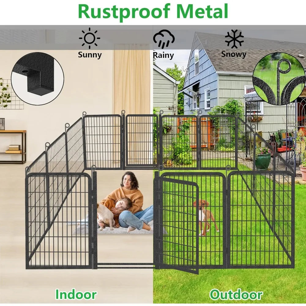 Dog Playpen Outdoor with Low Threshold Full Gate, 40" Height 14 Panels Large Dog Pen Dog Fence Outdoor for Yard, Heavy Duty Pet