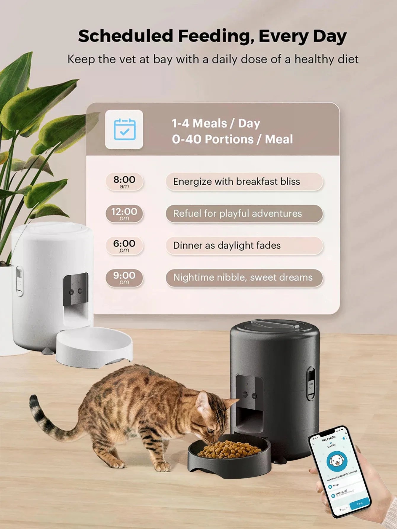 PETSIN 2L/67.64oz automatic cat feeder, smart cat feeder, smart pet feeder, dual-band 2.4G WiFi automatic dog feeder, round automatic cat food dispenser, with app control, remote control cat and dog food dispenser for small p