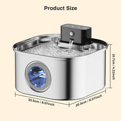 Wireless Stainless Steel Pet Water Fountain, 3.2L Automatic Cat Water Feeder with Motion Sensor,  Dog Water Bowl（No 5V 1A Plug）