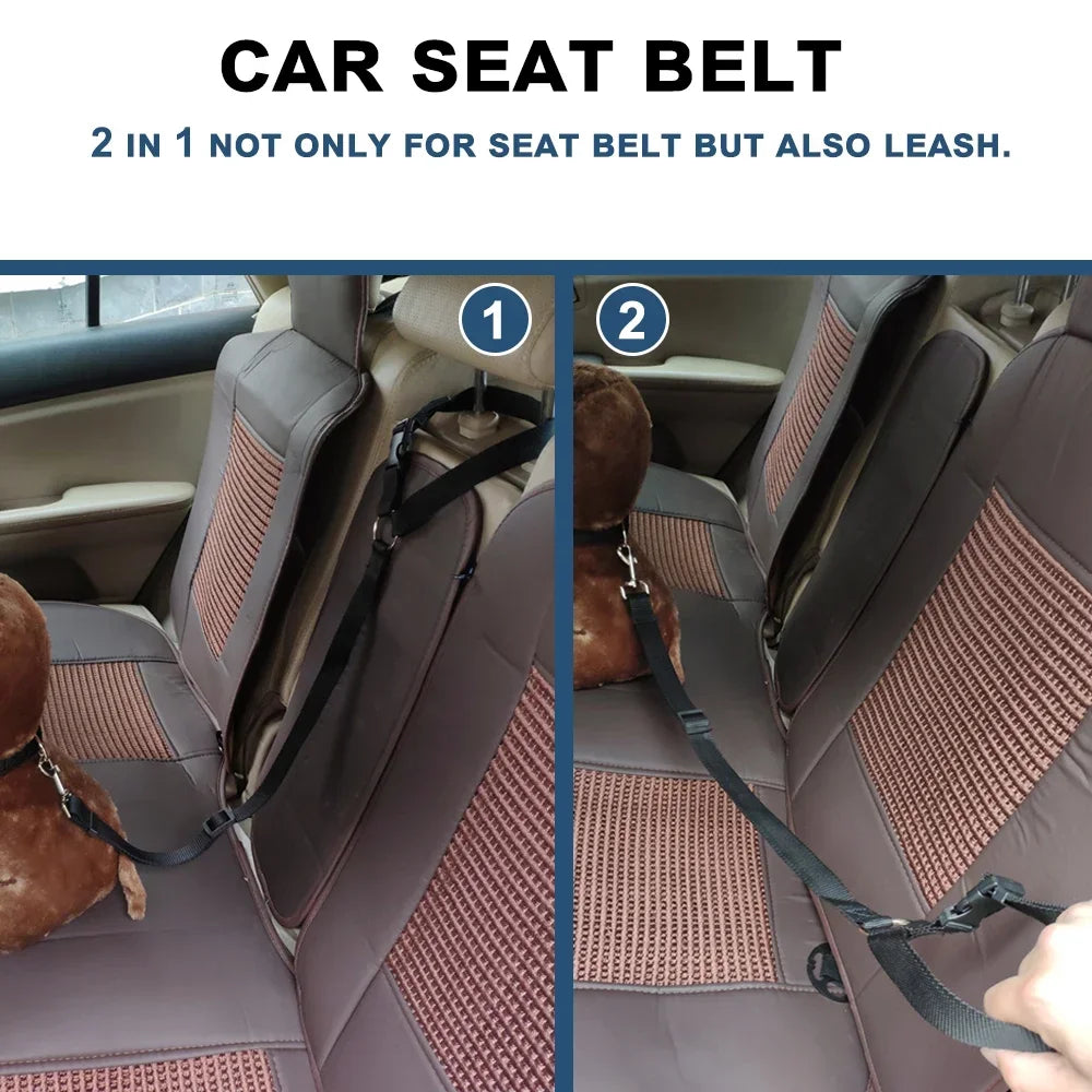 Two-In-One Pet Car Seat Belt Nylon Lead Leash Adjustable Durable