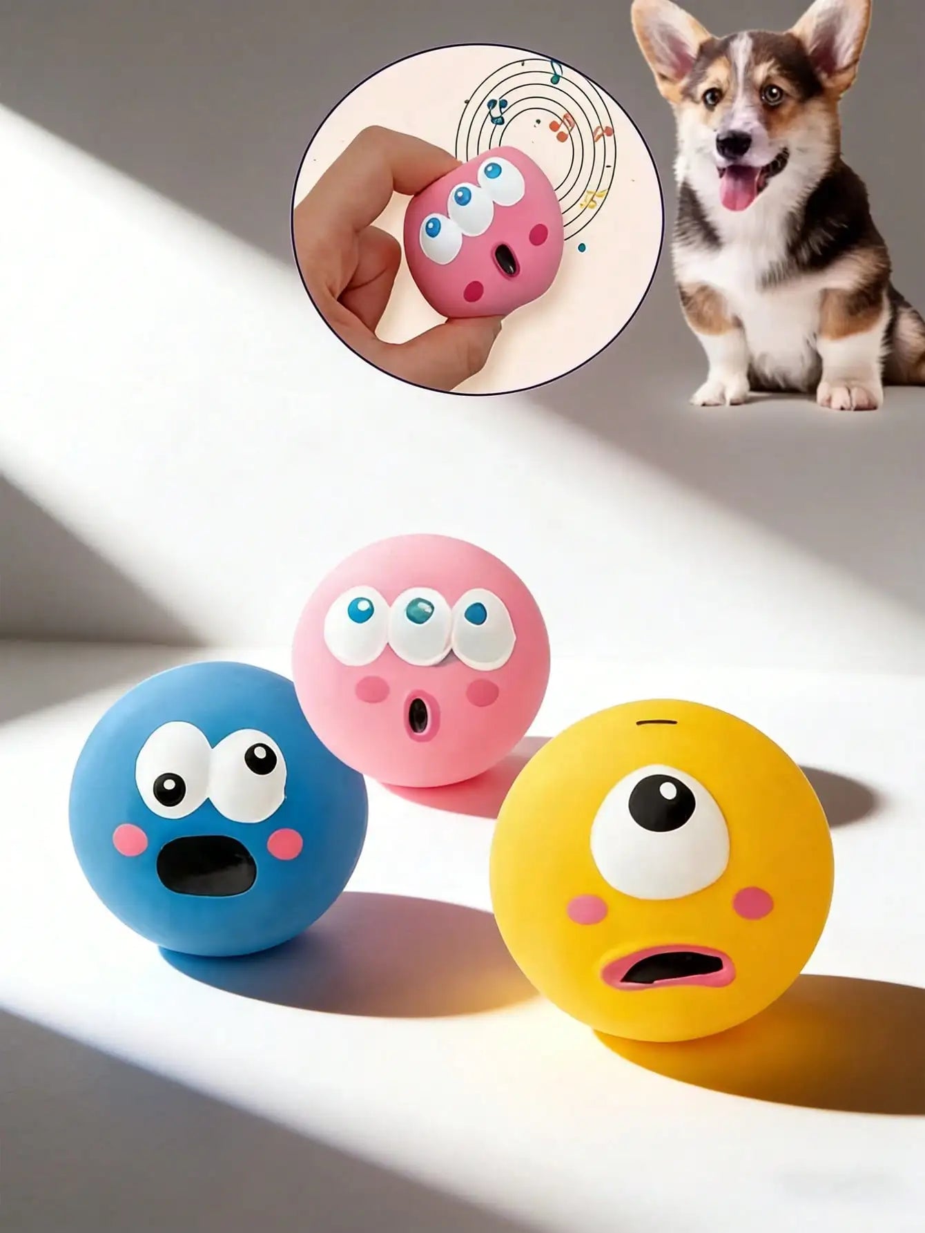 Squeaky Dog Toy With Big Eyes Durable Rubber Dental Ball