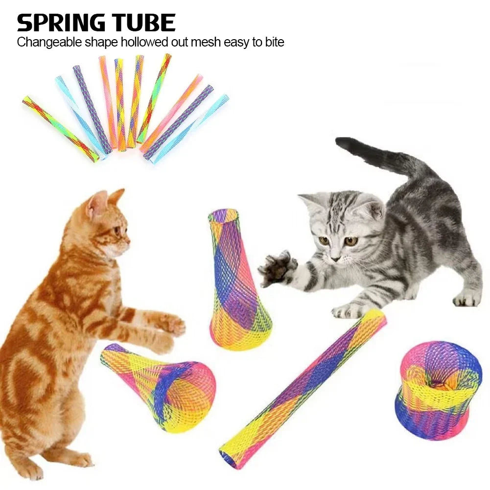Kitten Cat Spring Toys Set Bouncing Interactive Telescopic Tubes