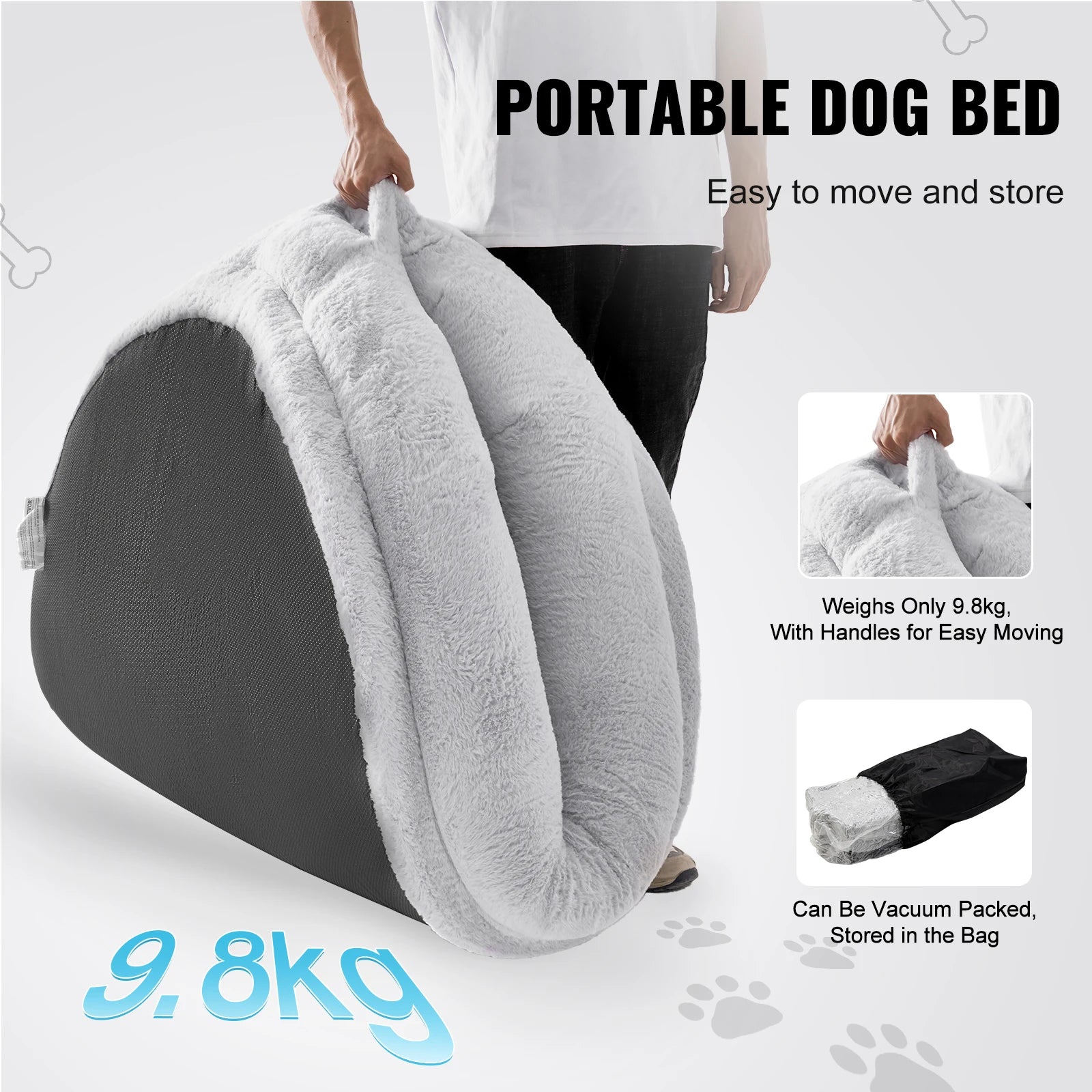 SucceBuy Human Dog Bed Human Dog Bed for Adult Human Size Dog Bed with Washable Faux Rabbit Fur Cover Egg Orthopedic Foam Grey