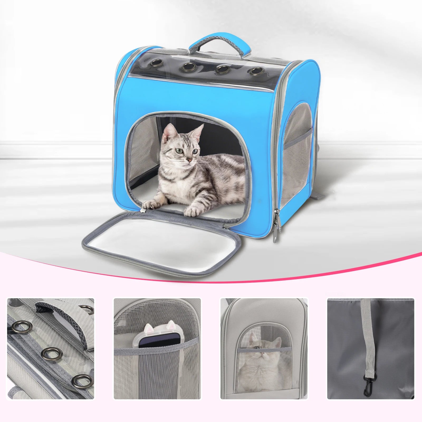Breathable Cat Backpack With Front Opening Mesh Window
