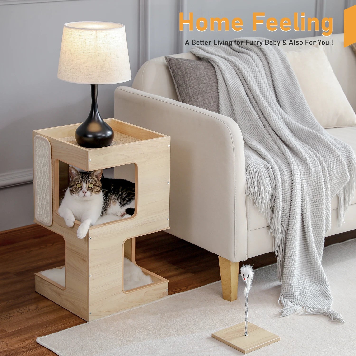 PAWZ Road Wood Cat Condo House Modern Cat Tree Pad