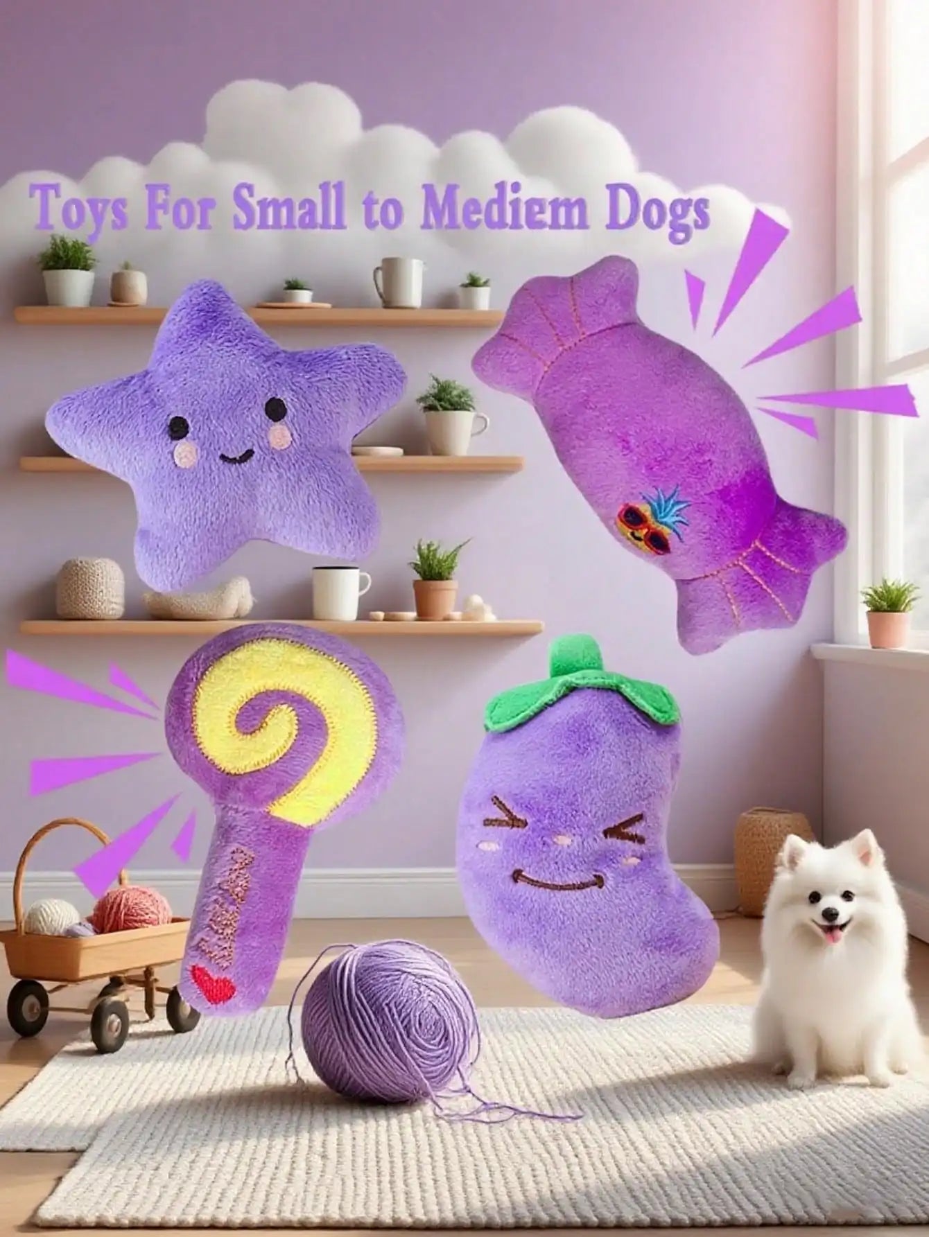 Plush Squeaky Pet Toy Bundle for Small Dogs and Cats
