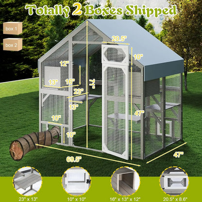 Catio Outdoor Cat Enclosure For Multiple Cats With Weatherproof Roof