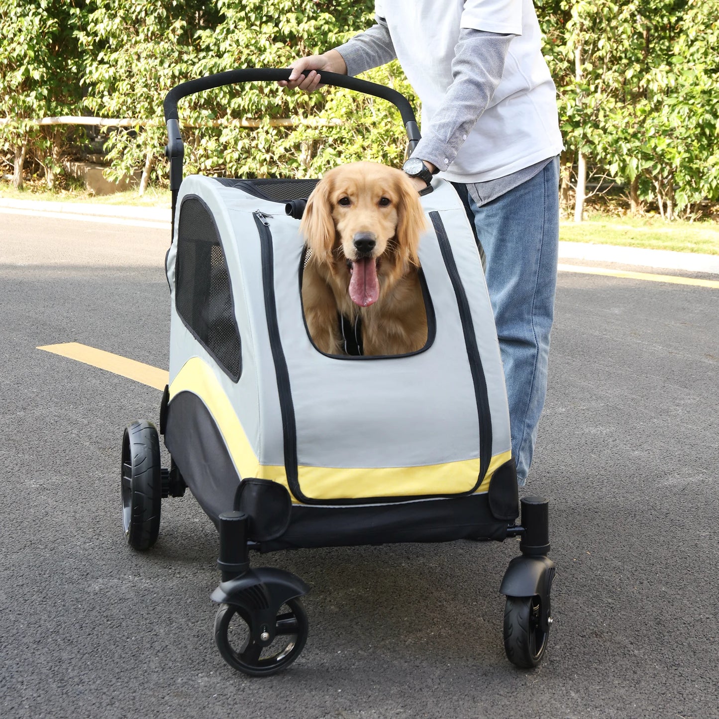 Portable 4Wheel Foldable Dog Stroller For Large Dogs Breathable Carrier
