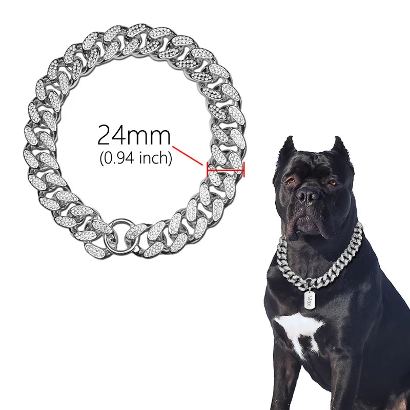 ABS Plastic Dog Collar With Diamond Inlay Sparkle Bulldog Necklace