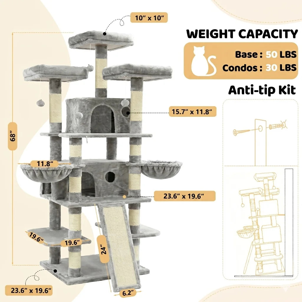 Four-Tier Cat Tree Tower With Condos And Plush Perches