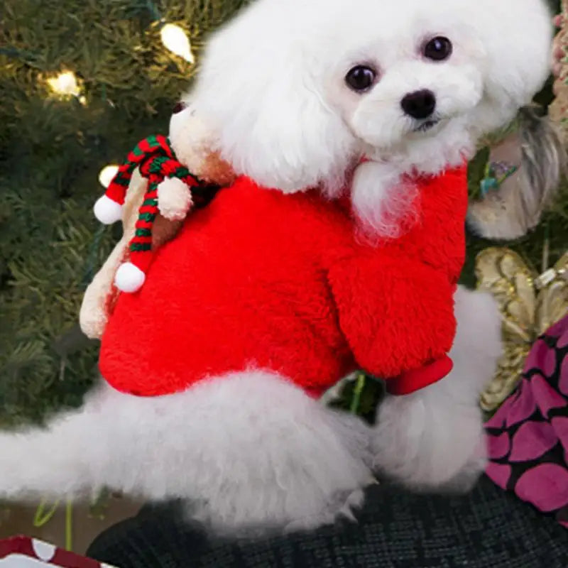 Pet Christmas Costumes Cartoon Pet Winter Plush Dress Warm Dog Cosplay Hoodie Dog Holiday Apparel With Bear For
