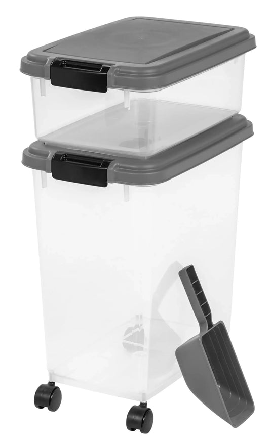 IRIS USA 30 lbs & 11 lbs Combo Airtight Dog Food Storage Container, Stackable Treat Box, 2-Cup Scoop, Casters, Keep Fresh