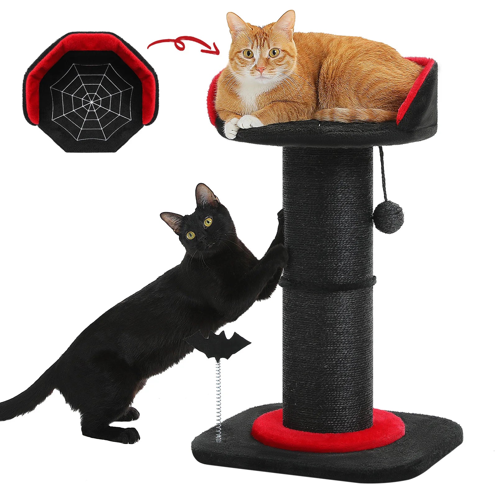 Large Cat Scratching Post for Indoor Gothic Cat Tree Tall Cat Scratcher with Thick Scratching Post Removable Cat Bed Spring Ball