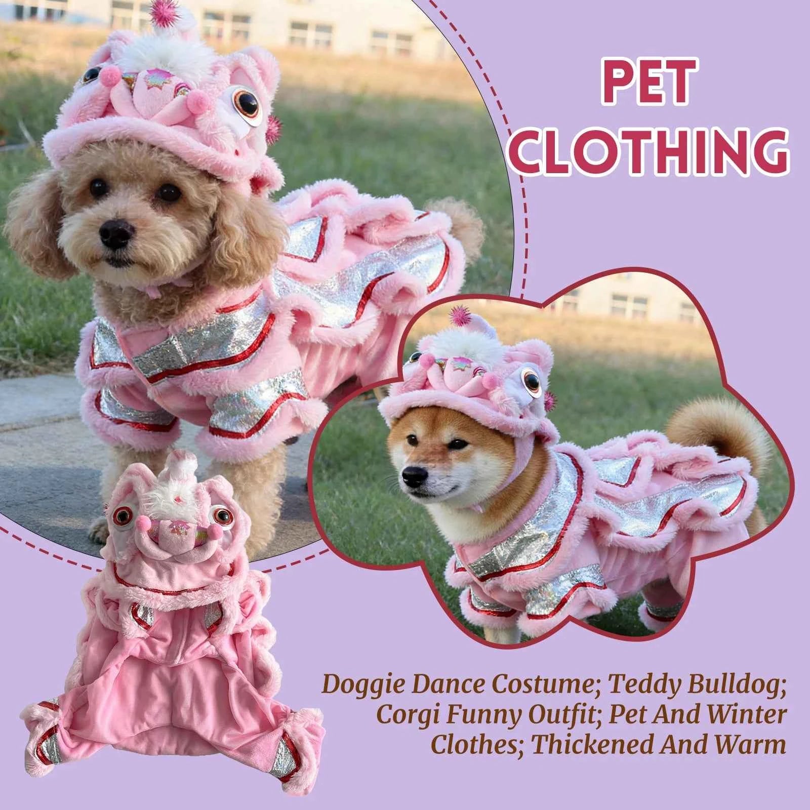 Dog Lion Dance Costume Thickened Warm Winter Outfit For Dogs