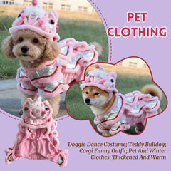 Dog Lion Dance Costume Thickened Warm Winter Outfit For Dogs