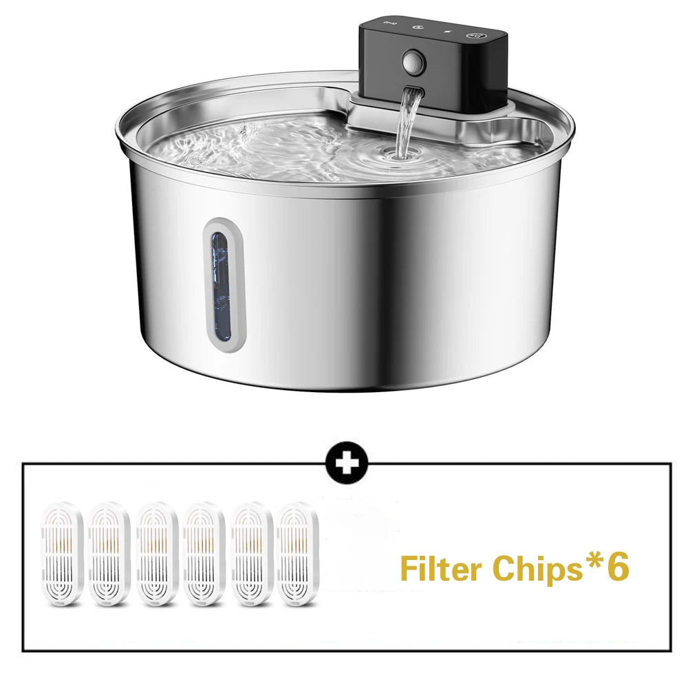 Wireless Stainless Steel Pet Water Fountain, 3.2L Automatic Cat Water Feeder with Motion Sensor,  Dog Water Bowl（No 5V 1A Plug）