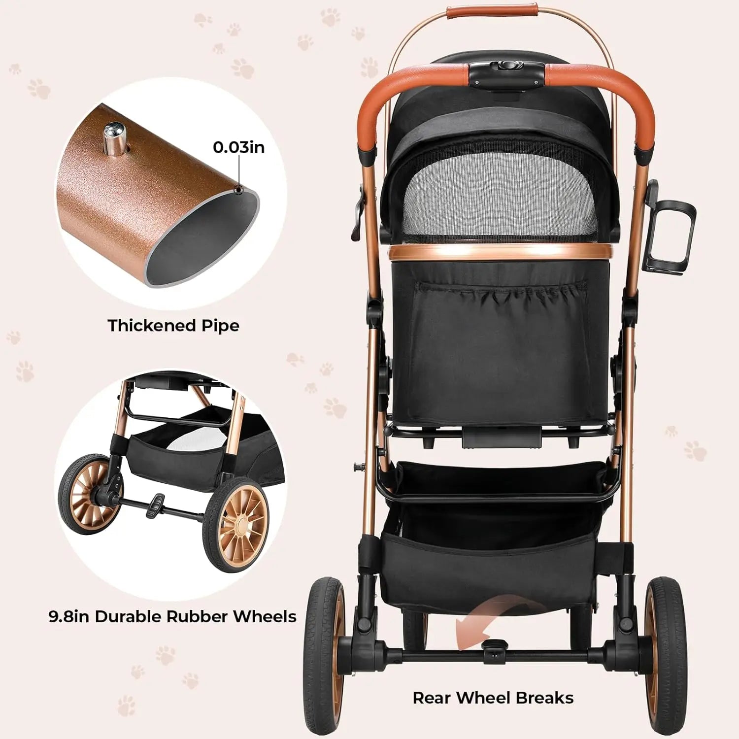 Foldable Dual Cat And Dog Stroller With 360 Degree Wheels
