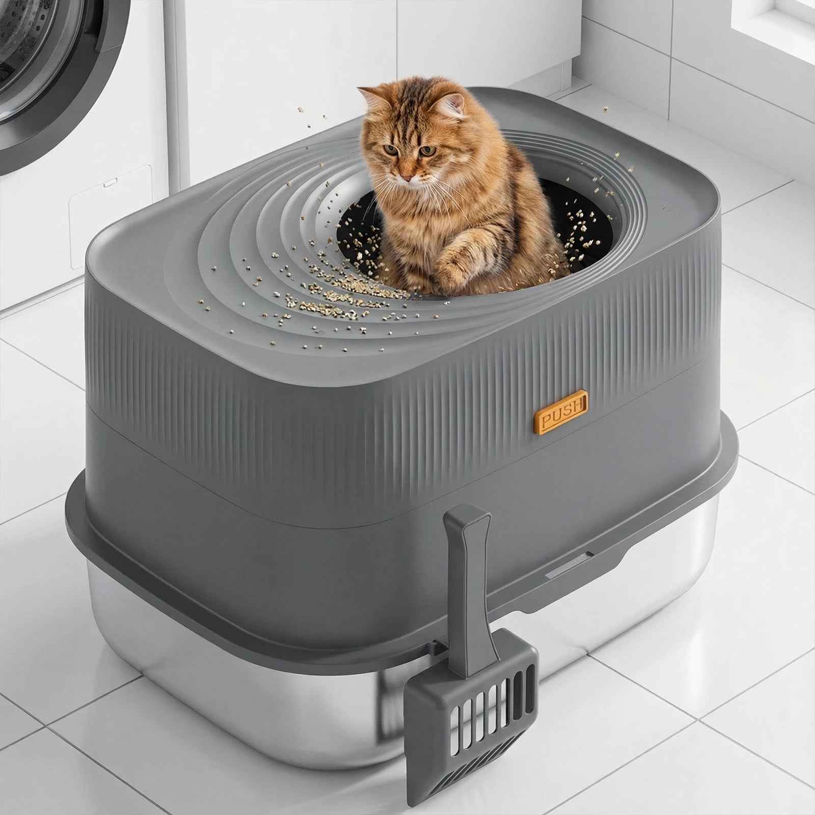 ALLOYSEED Top Entry Stainless Steel Cat Litter Box With Lid