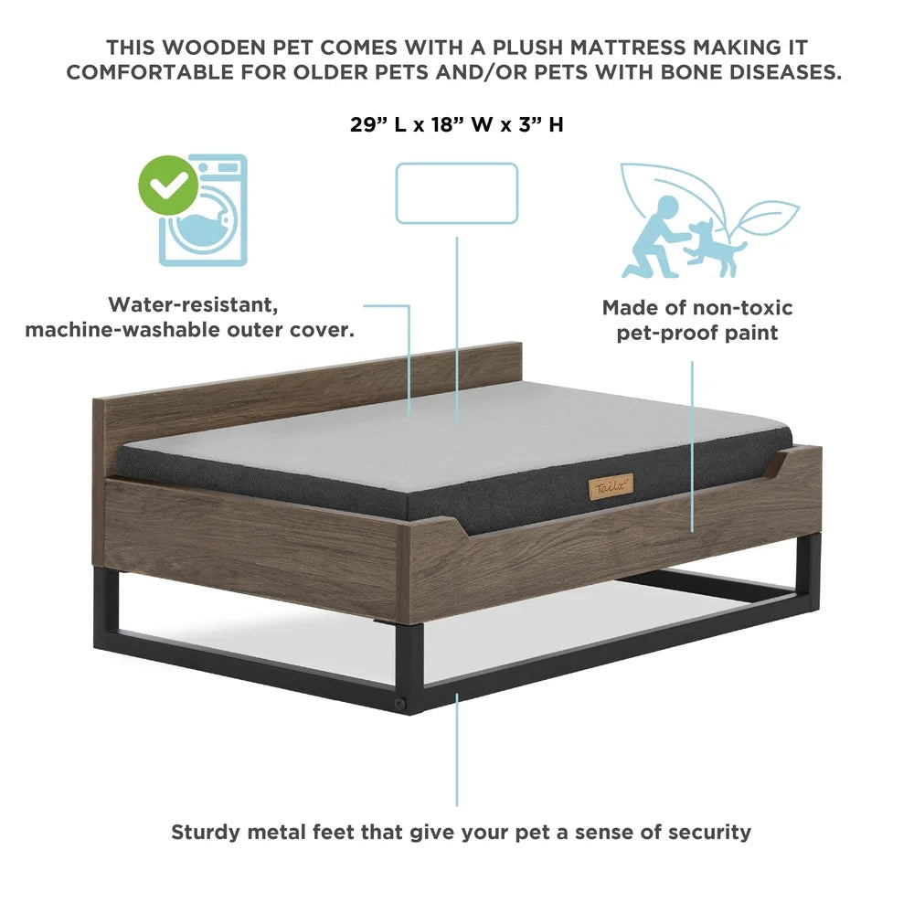 XMSJ Wooden Dog Bed With Orthopedic Foam Gel Mattress