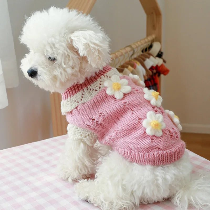 Soft Warm Knitted Blossoming Flower Design Dog Sweater For Pets