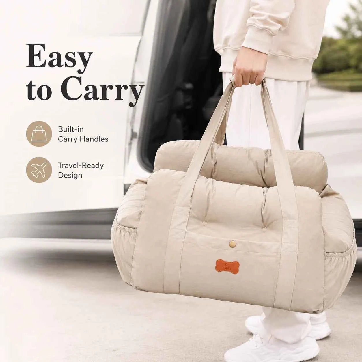 Dog Car Seat for Small Medium Dogs, Portable Pet Booster Seat with Soft Plush Interior, Storage Pocket & Safety Tether, Cozy Travel Bed for Front or Back Seat
