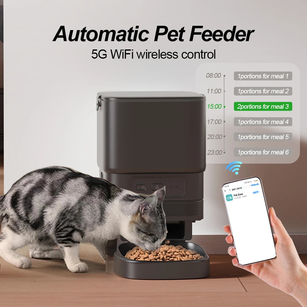NITYERS 4.5L Smart Automatic Cat Feeder, Tuya App Remote Control Timed Pet Feeder for Cats & Dogs, 2.4G WiFi Dispenser with 10s Voice Recorder, Dual Power & Stainless Steel Bowl