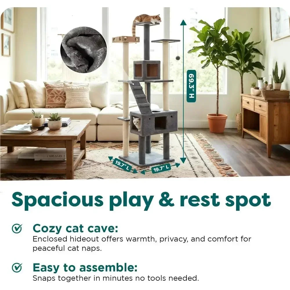 Sisal Cat Tree With Condos And Perches For Indoor Cats