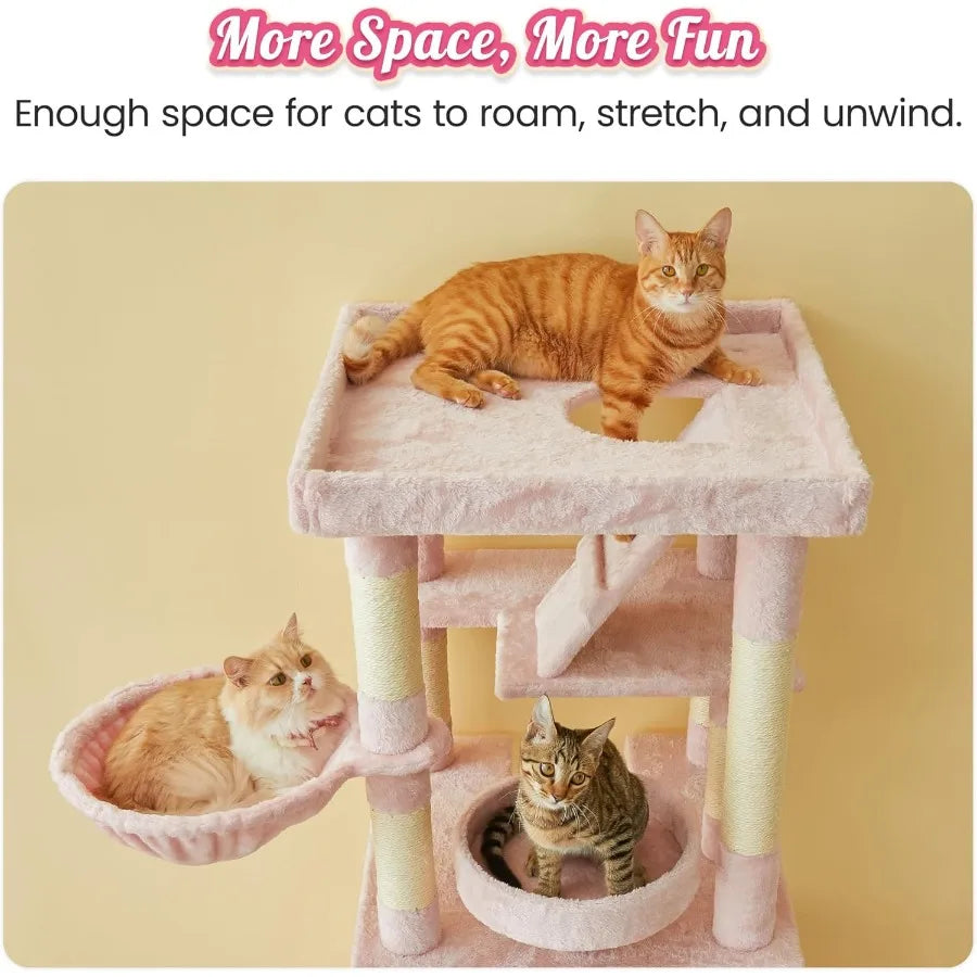 74.8 Inches Pink Extra Large Cat Tree Tall Cat Tower for Indoor Cats with Large Cat Condo Wide Top Perch Hammock Sisal-Covered