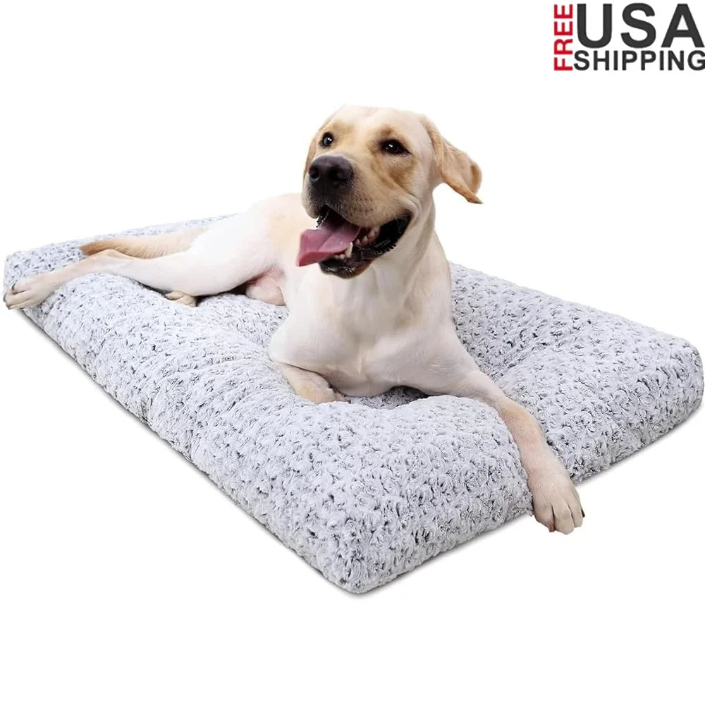 Washable Dog Bed Plush Anti-Slip Crate Pad Durable Pet Mat Large Medium Small Dogs Travel Friendly 35 inch